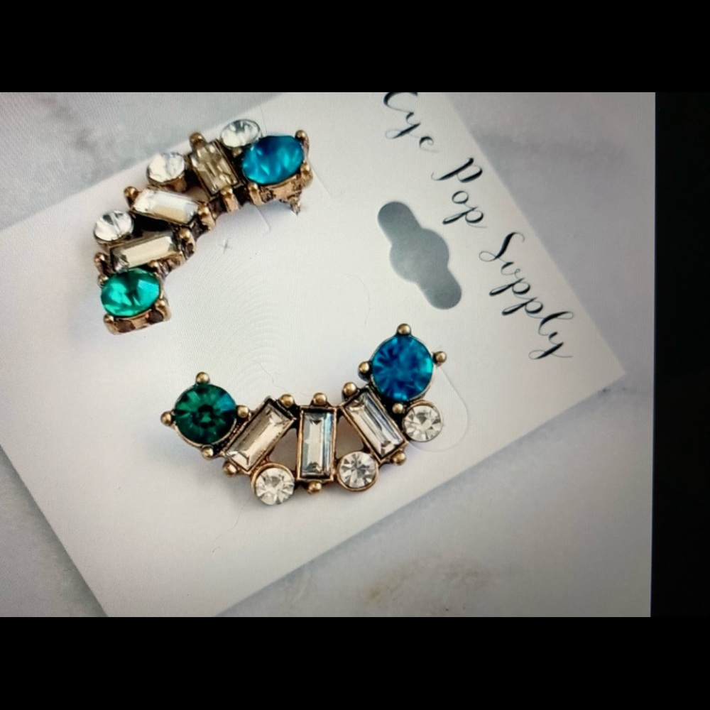 Blue and Clear Crystal Moon Earrings